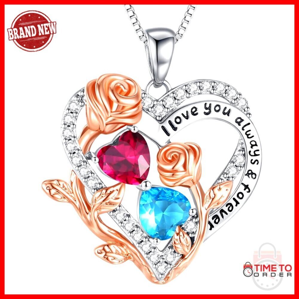 Sterling Silver Heart Pendant Necklace with CZ Stones, Adjustable Chain